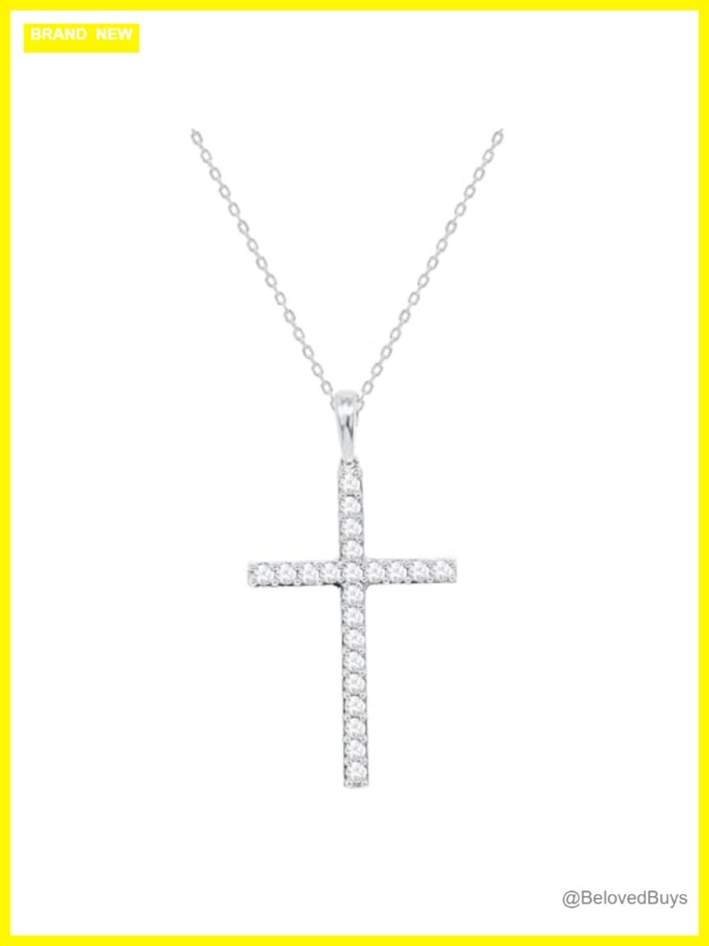 Lab Grown Diamond Cross Necklace Rhodium Plated Sterling Silver 1 Carat